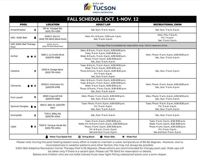 City of Tucson new pool hours starting October 1 Community Calendar