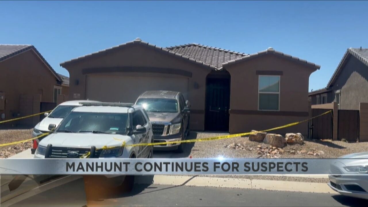 The Pima County Sheriff’s Department found a gray Acura SUV used by the suspects in a parking lot near the intersection of Palo Verde and Aviation streets. Detectives continue searching statewide for two Hispanic men dressed entirely in black and wearing ski masks, wanted in connection with a shooting that left one man dead and his pregnant fiancée injured.