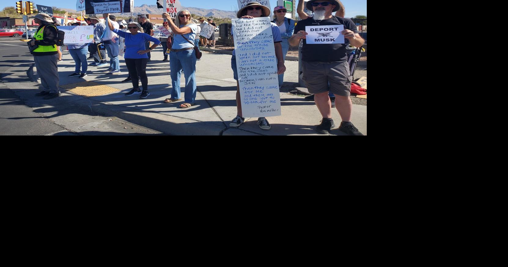 Tucsonans protest at Tucson Tesla Dealership against President Trump ...