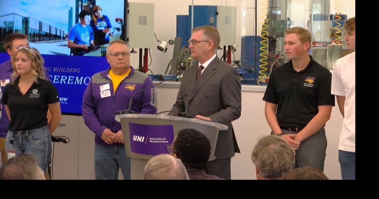 Gov Kim Reynolds not present for UNI Applied Engineering ribbon-cutting, dozens of protestors