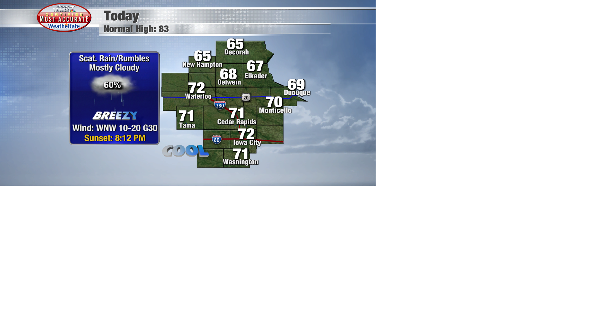TRACKING: Breezy and cooler with some showers today | Forecast | kwwl.com