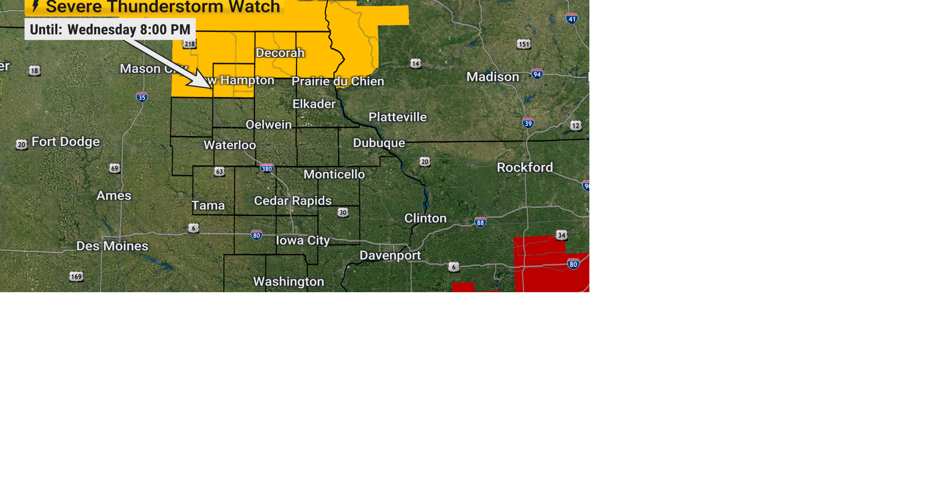 TRACKING: Severe T-Storm Watch is in effect until 8 PM for northern Iowa.