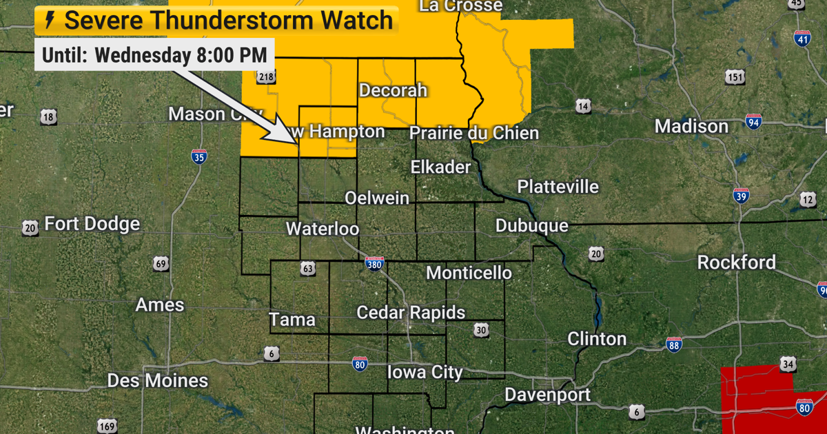 TRACKING: Severe T-Storm Watch is in effect until 8 PM for northern Iowa.