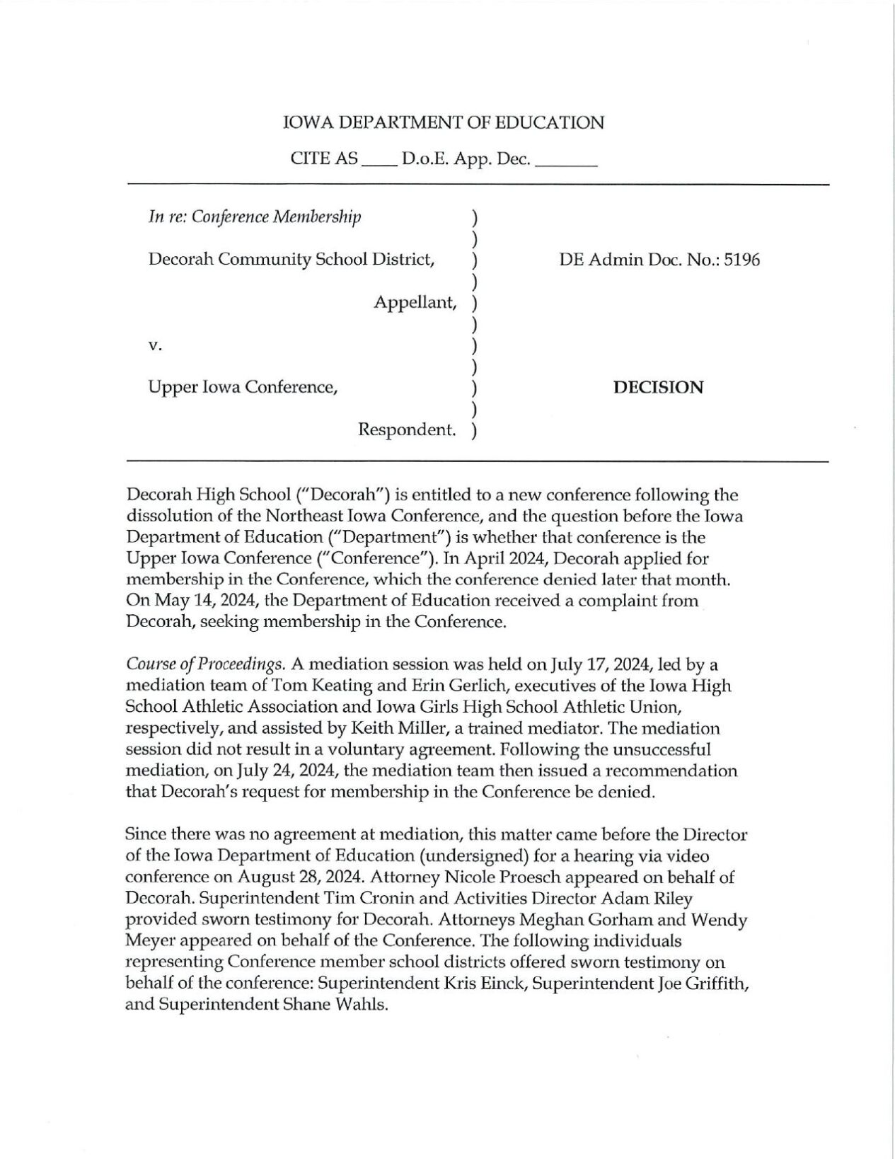 State Education Agency affirms decision to deny Decorah High School