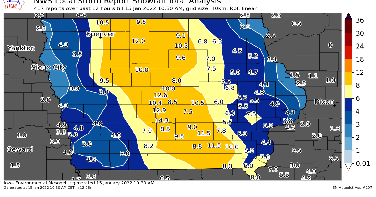 Snowfall reports Friday 1/14 to Saturday 1/15 Schnack's Weather Blog