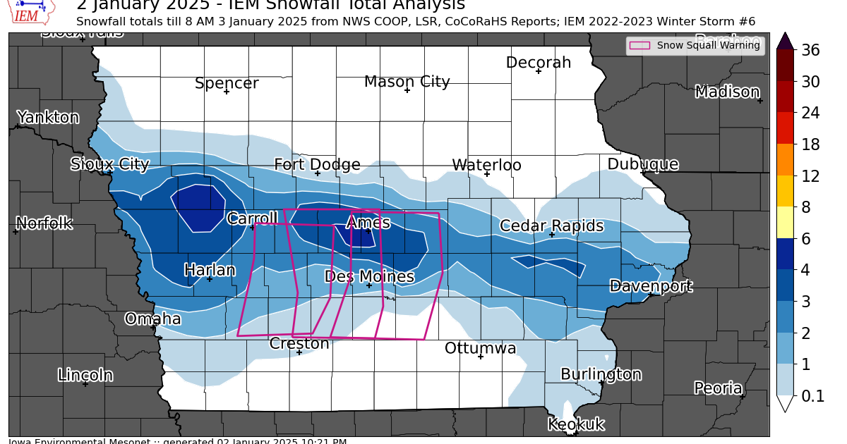Snowfall amounts from Thursday 1/2/2025 | Schnack's Weather Blog | kwwl.com