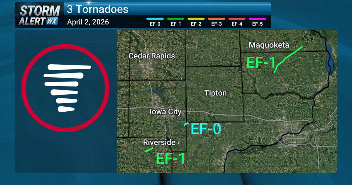 3 Tornados in eastern Iowa Thursday, April 2, 2026