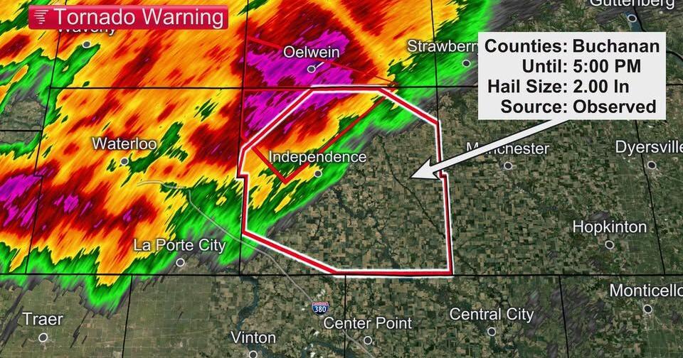 WATCH NOW: Tornado warning in effect for Buchanan County until 5 p.m.