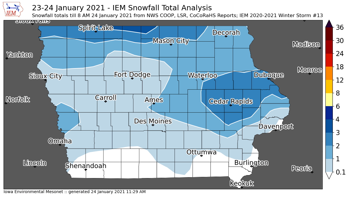 Past 24 Hour Snowfall Map Snowfall Totals 1-24-2021 | Schnack's Weather Blog | Kwwl.com