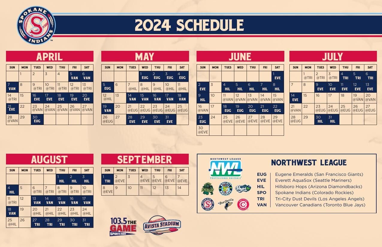 Spokane Indians 2024 schedule