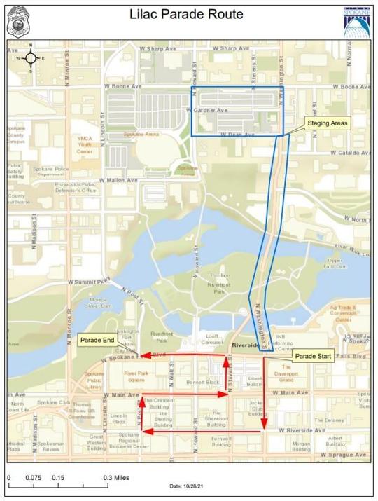 Map shows Lilac Parade route and street closures Community Events
