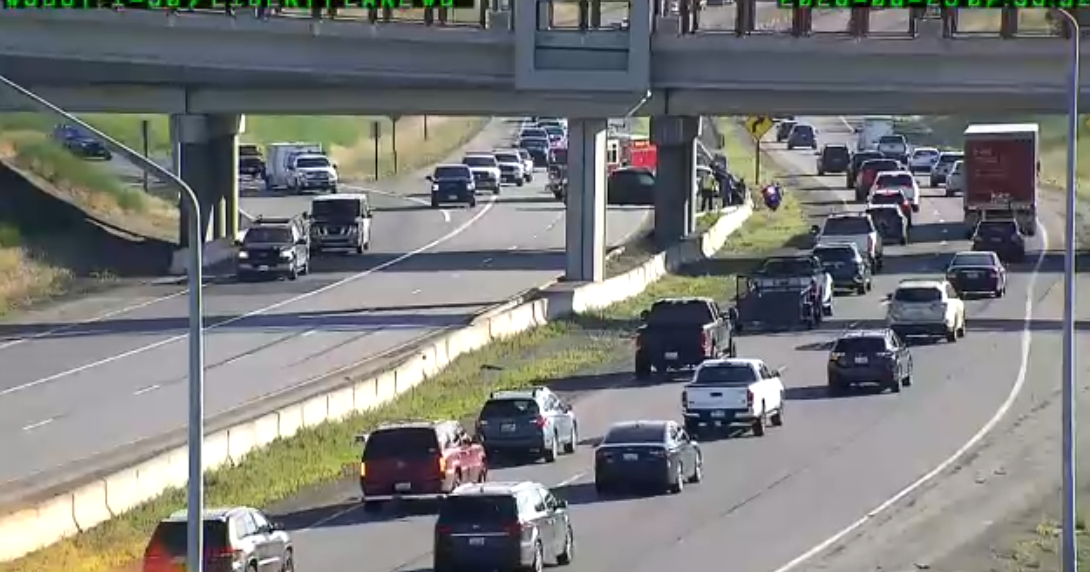 Crash blocking westbound I-90 in Liberty Lake