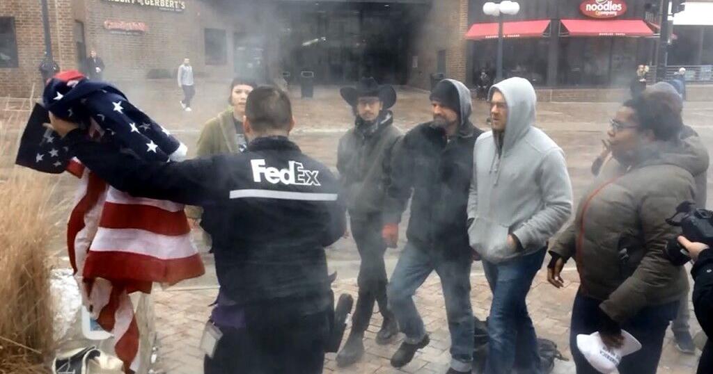 Fedex Rage FedEx employee stops flag burning protest | National & World | kxly.com