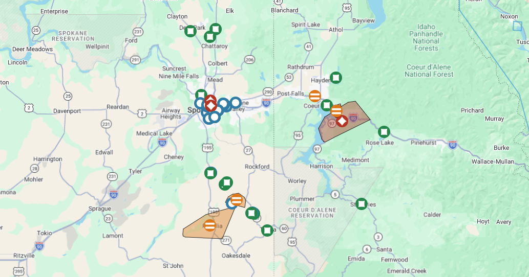 Power outages across Spokane County