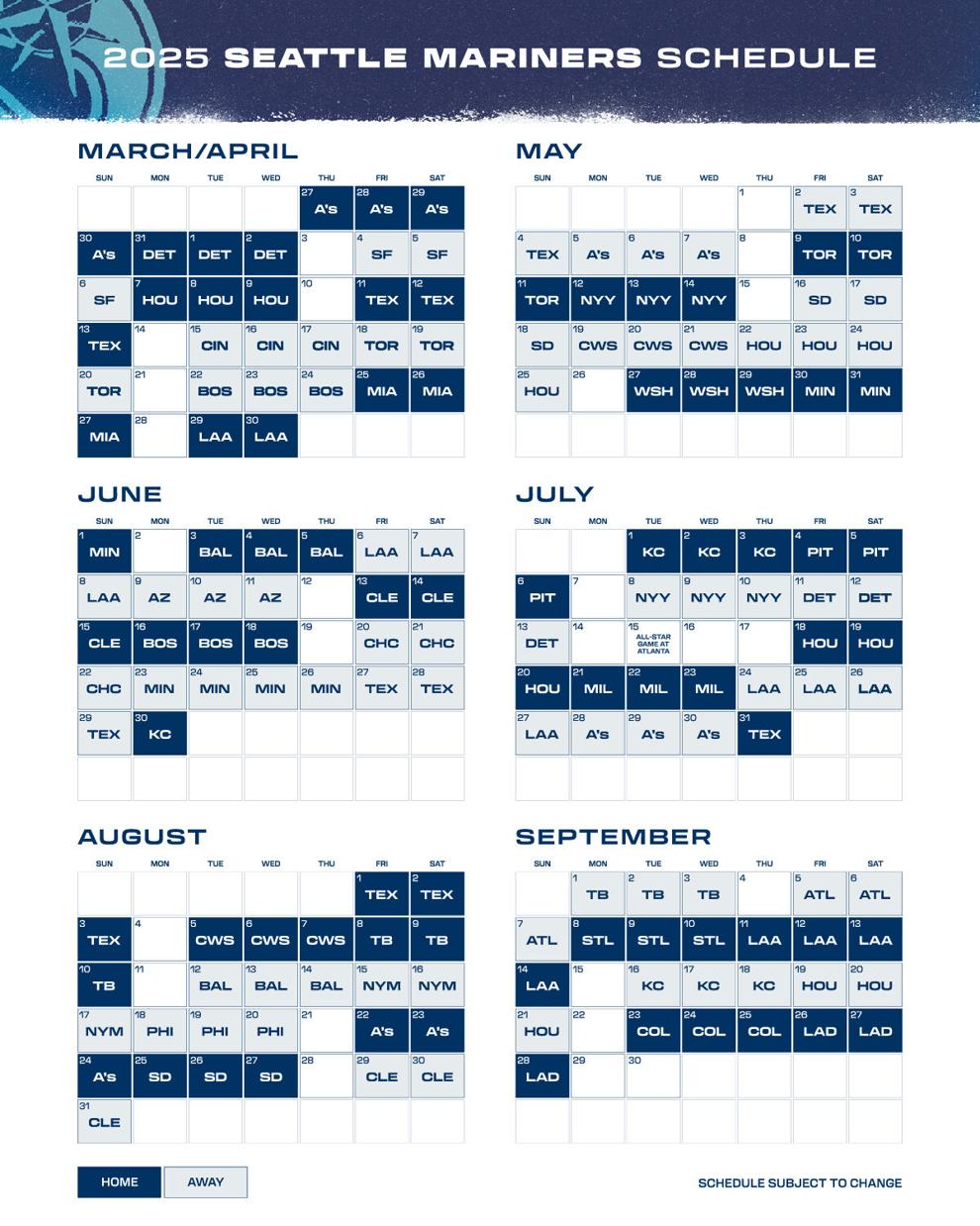 Seattle Mariners release 2025 schedule News