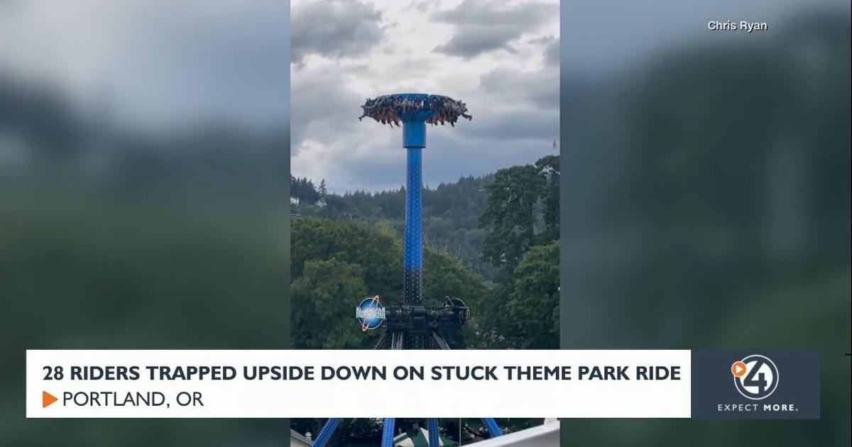 28 riders stick upside down on theme park ride in Portland | Video ...