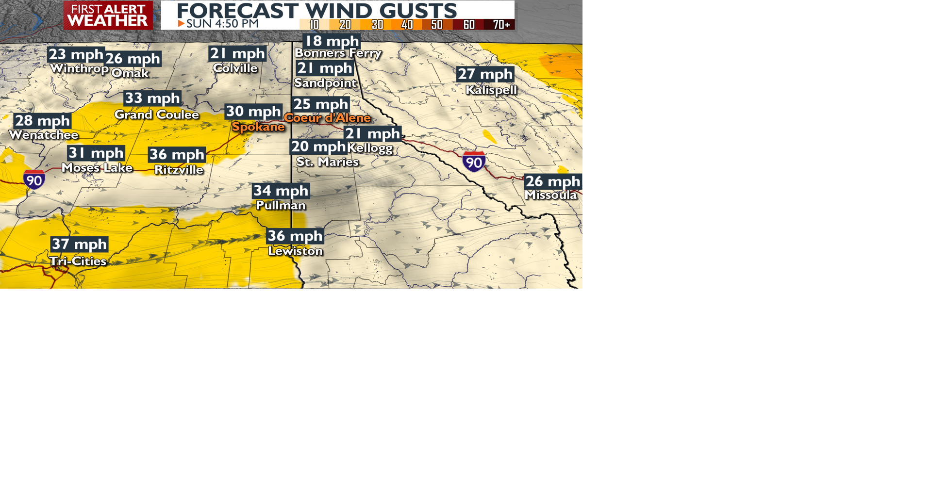 ⛈️A windy, occasionally wet Spokane Sunday is on the way with scattered ...