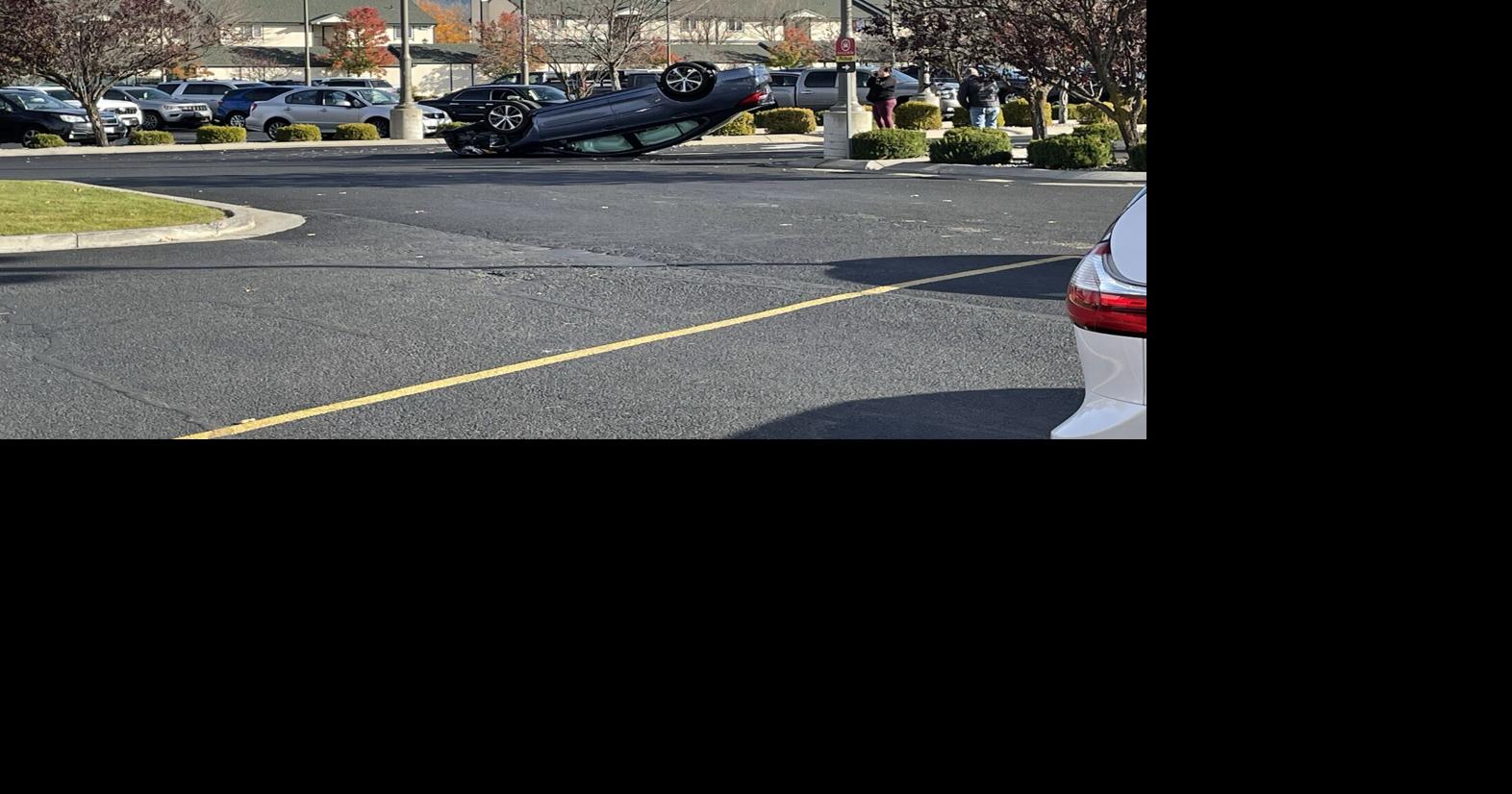Car flipped in Spokane grocery store parking lot News