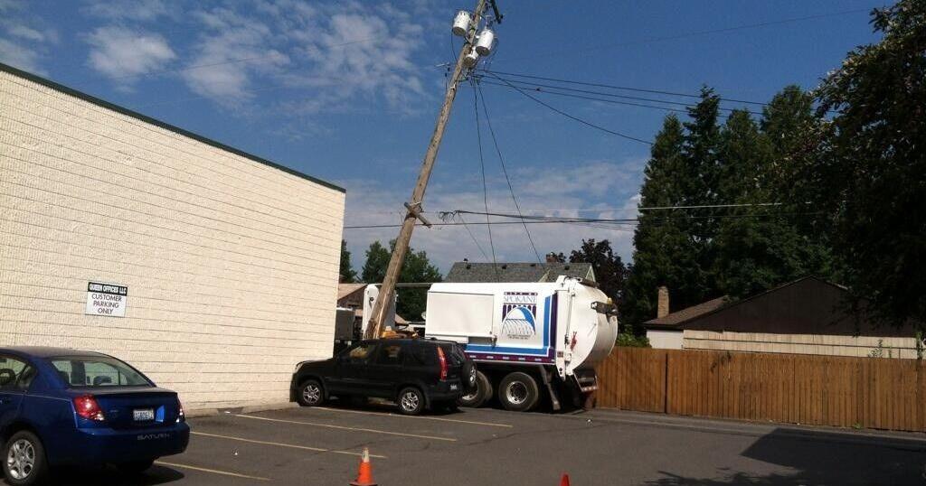 Garbage truck hits power pole, knocks out power to NorthTown | Spokane ...