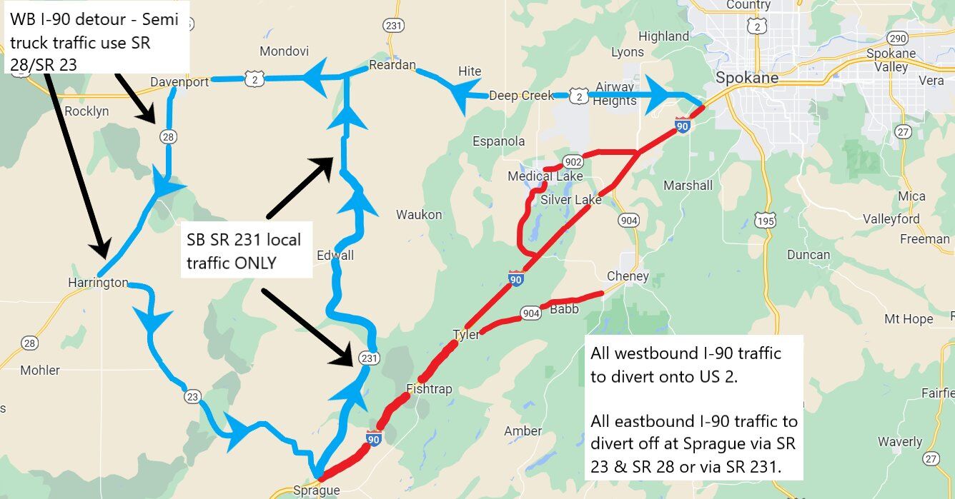 TRAFFIC ALERT I 90 closed from Sprague to Highway 2 Interchange