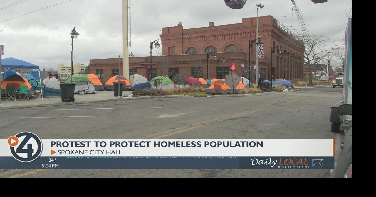 People pitch tents at Spokane City Hall to advocate for homeless ...
