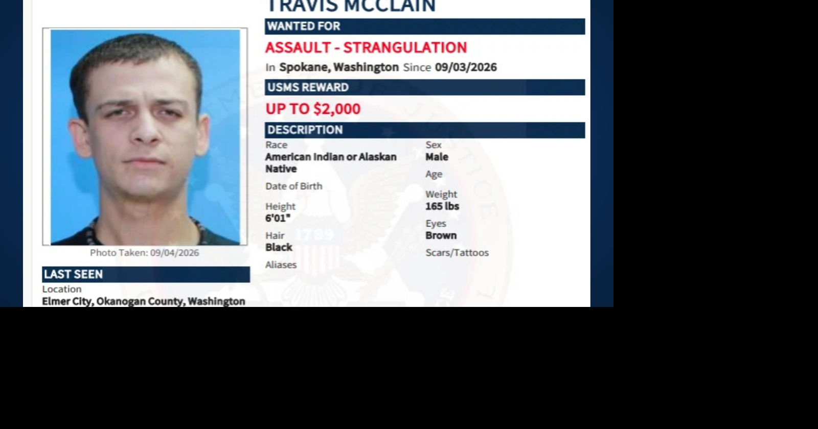 Reward offered for man wanted on for assault on Washington reservation