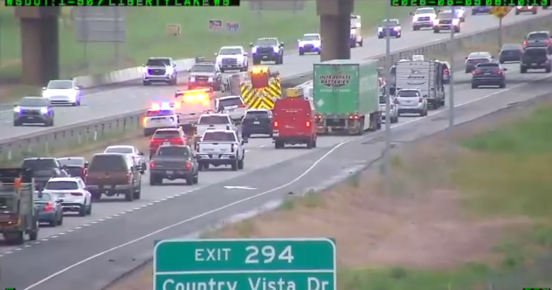 Crash slows westbound traffic on I-90 in Liberty Lake