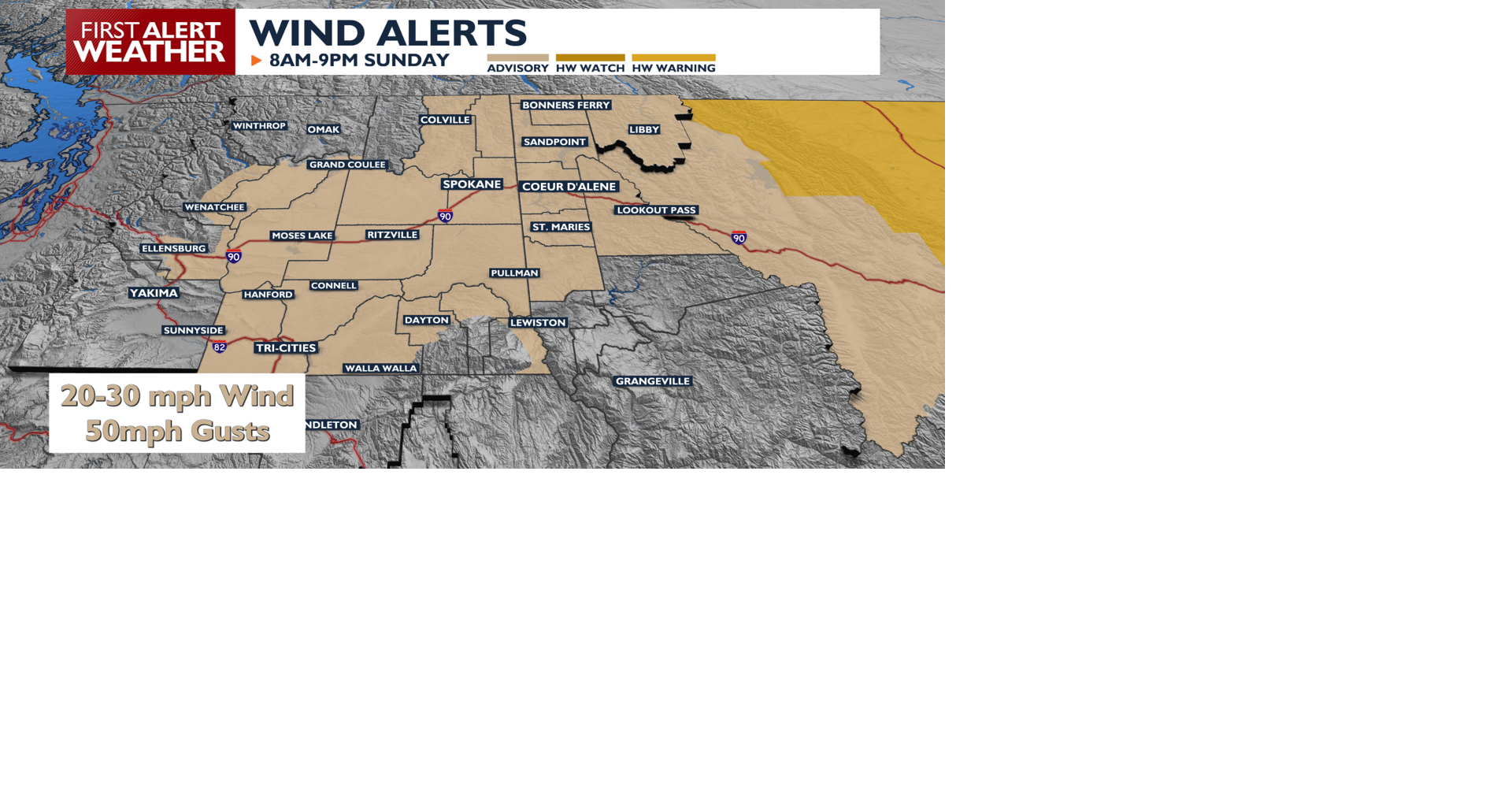 🍃A windy Sunday for the Spokane area with gusts possible up to 50mph ...