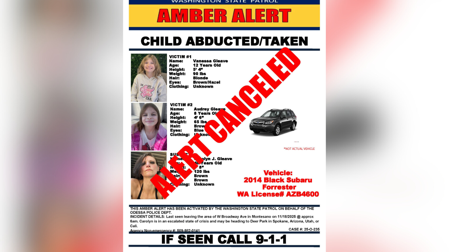 AMBER Alert canceled for Washington children | News | kxly.com