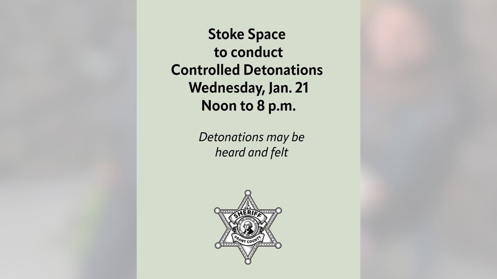 Stoke Space to conduct rocket detonations Wednesday in Grant County