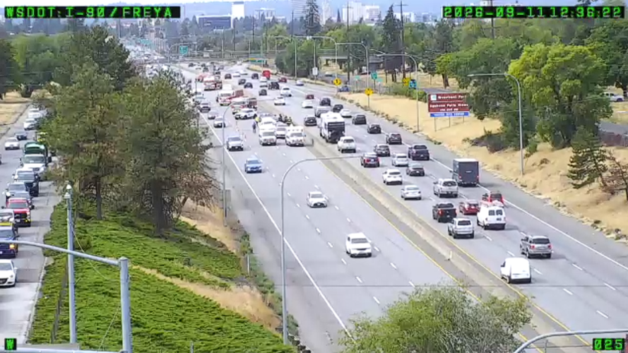Seven-car crash cleared on eastbound I-90 in Spokane