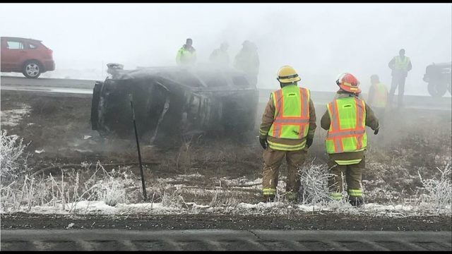 No One Injured When Car Flips, Catches Fire On I-90 | Local News | Kxly.com