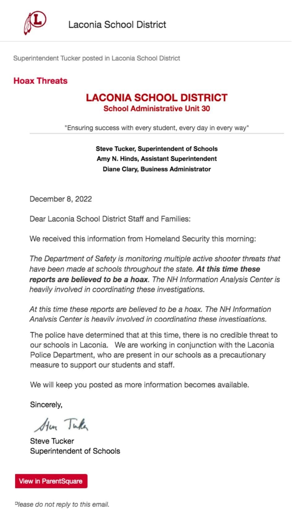 Steve Tucker letter on hoax