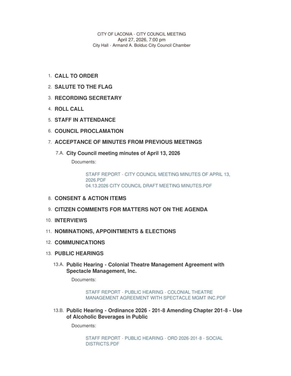City Council Meeting Agenda April 27