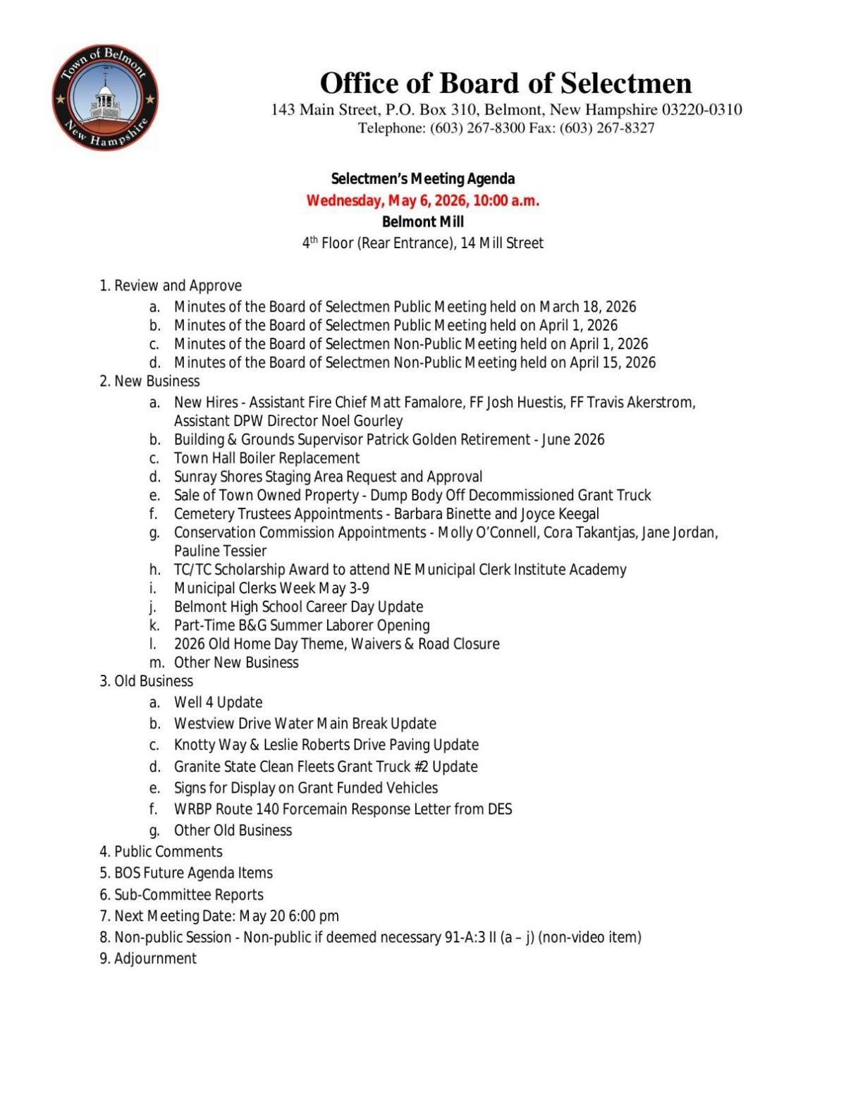 Selectboard Agenda May 6
