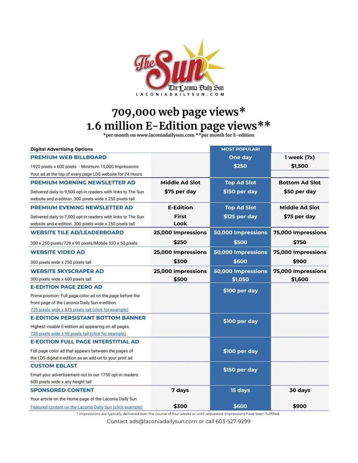Laconia Daily Sun Digital Rate Card 2025