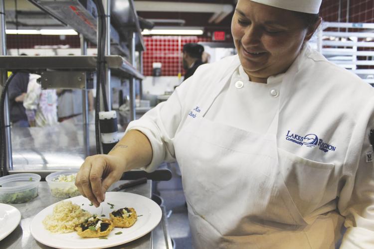 Culinary student preparing mushroom galette
