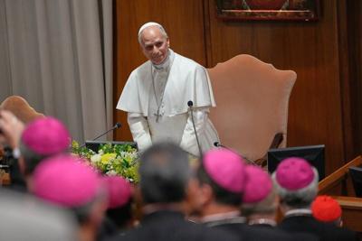 Pope Leo XIV attends the presentation of his first encyclical, Magnifica Humanitas, at the Vatican on May 25, 2026.