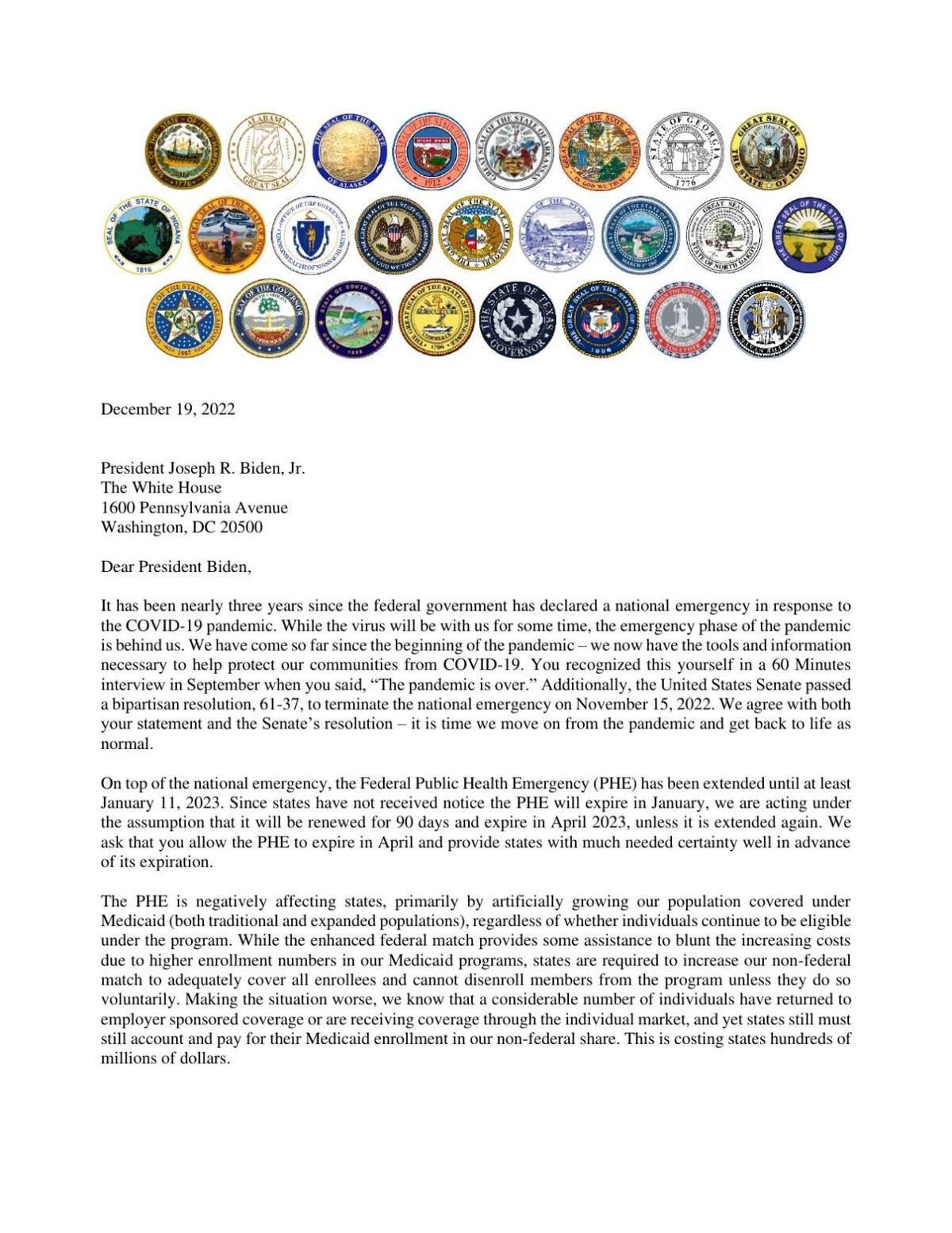 Governors' Letter Dec. 19, 2022