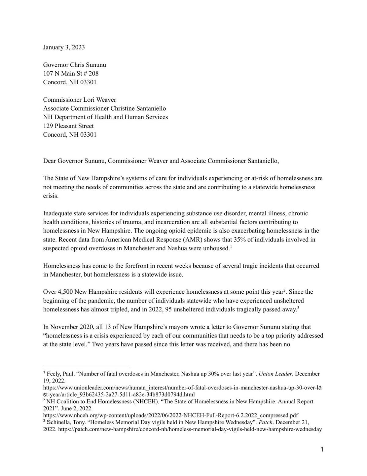 Governor DHHS Letter