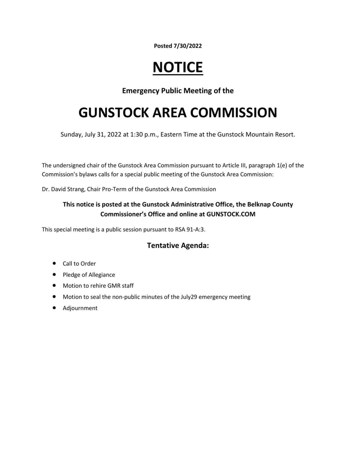 Gunstock Area Commission Meeting July 31