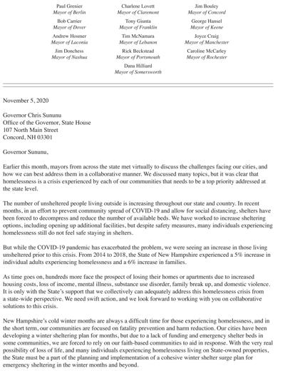 Letter from NH mayors