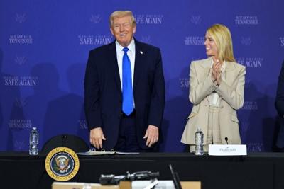 President Donald Trump participates in a roundtable discussion in Memphis, Tenn., with Attorney General Pam Bondi on March 23, 2026.