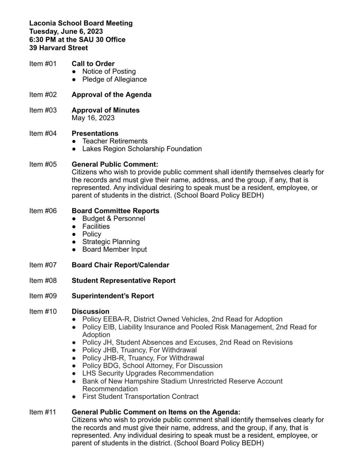 June 6 School Board Packet
