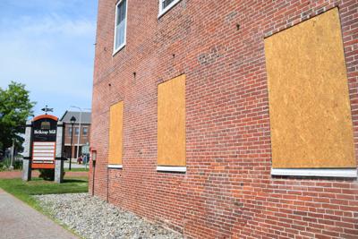 Windows boarded up