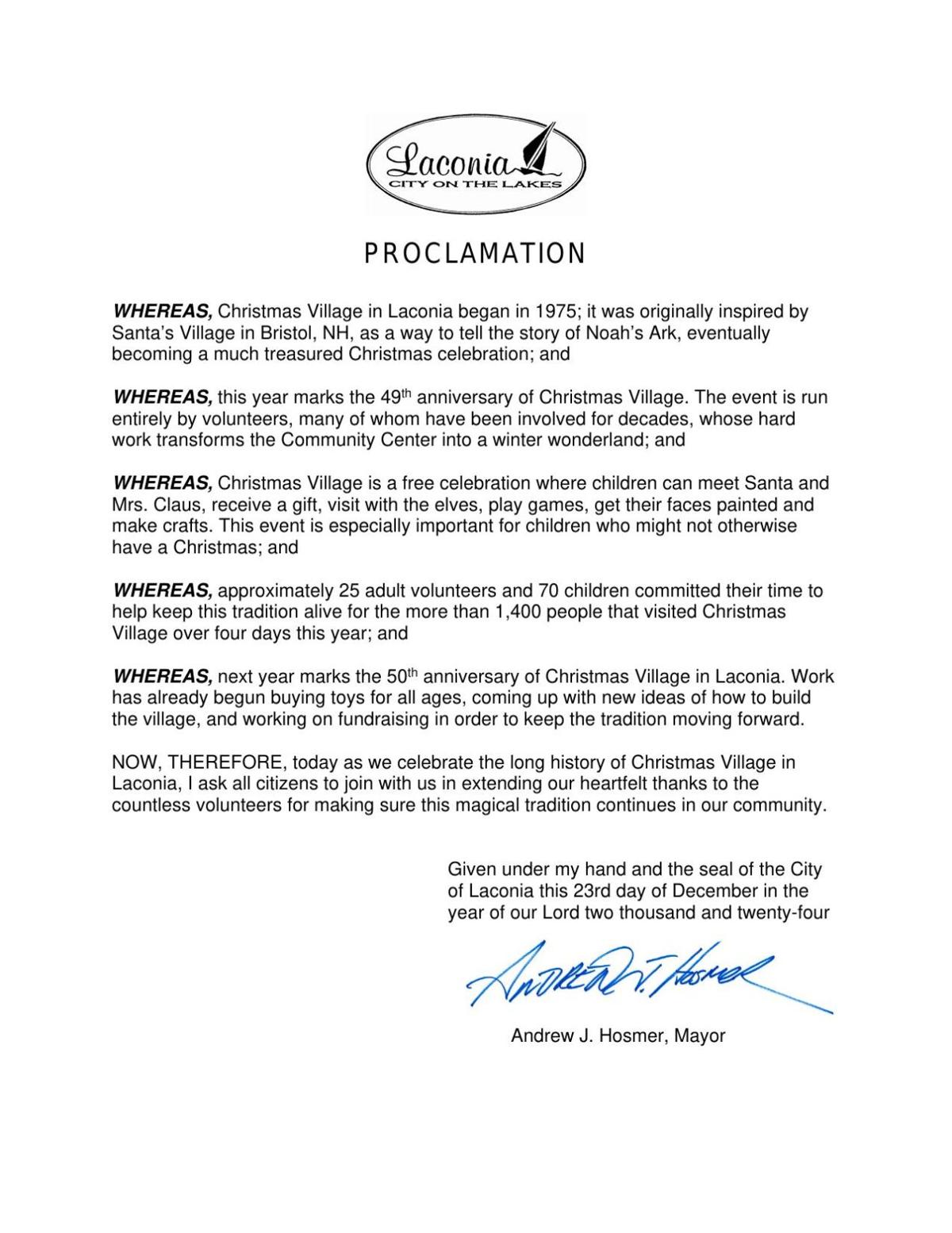 Christmas Village Proclamation