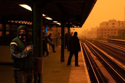 Smoky haze from wildfires in Canada blankets a New York City neighborhood on June 7, 2023.