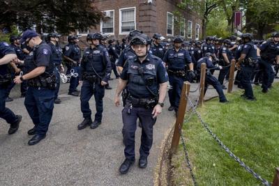 Police clear the campus of Brooklyn College on May 8, 2025, after students established an encampment to protest the Gaza war.