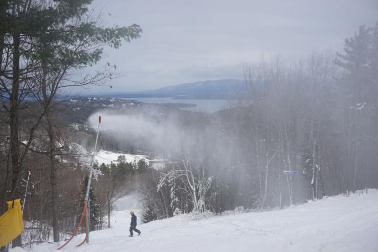 Snowmaking machines on the mountain