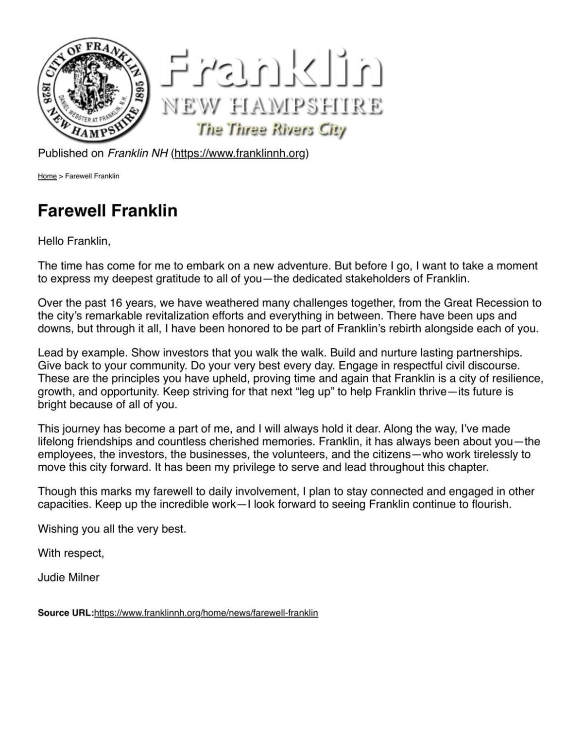 Farewell Franklin
